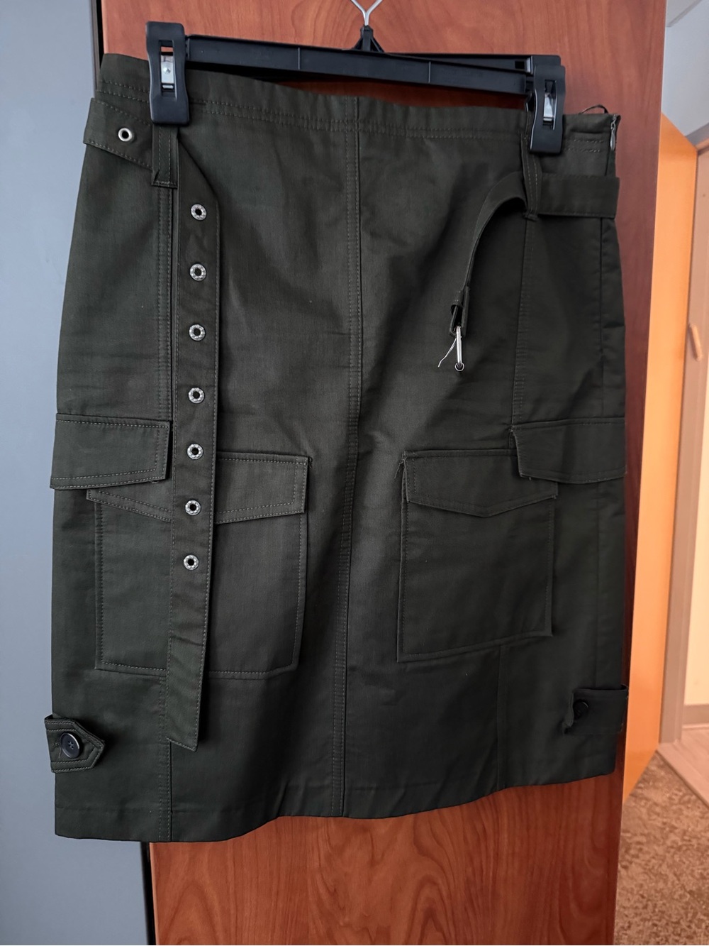 Zara Olive Green Cargo Midi Skirt with Belt Detail